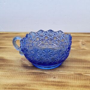 Vtg LE Smith 4" Square Quintec Heritage Colonial Blue Glass‎ Sawtooth Nappy Bowl